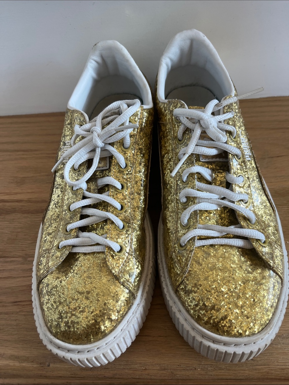Puma Gold Glitter Low-Top Sneakers with White Laces